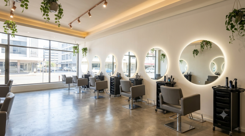 Bright, modern hair salon interior suitable for beauty and hair listings.