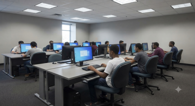 Modern computer training lab suitable for IT training listings.