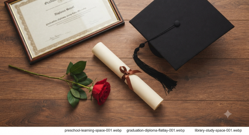 Diploma and graduation cap flat-lay suitable for education and certification listings.