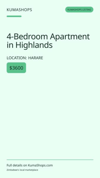 4-Bedroom Apartment in Highlands in Harare
