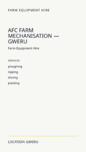 AFC Farm Mechanisation — Gweru