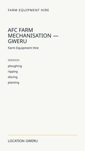 AFC Farm Mechanisation — Gweru in Gweru