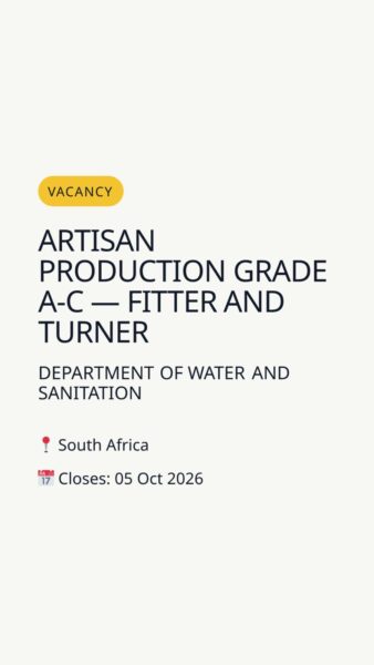 Artisan Production Grade A-C — Fitter and Turner — South Africa in South Africa