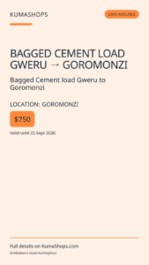 Bagged Cement load Gweru to Goromonzi
