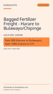 Bagged Fertilizer Freight - Harare to Bulawayo/Chipinge