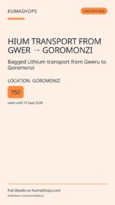 Bagged Lithium transport from Gweru to Goromonzi