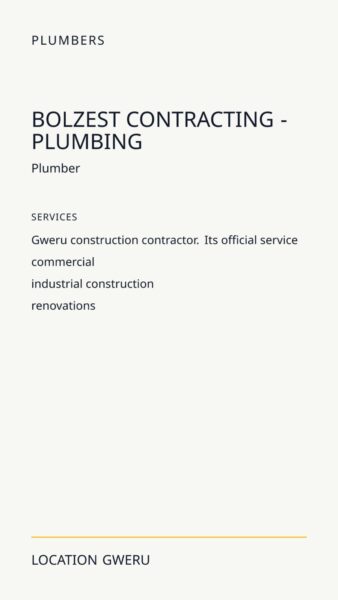 Bolzest Contracting - Plumbing in Gweru