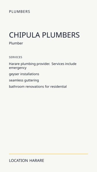 Chipula Plumbers in Harare