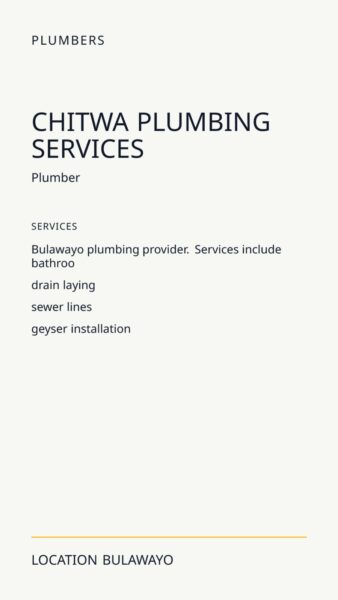 CHITWA Plumbing Services in Bulawayo