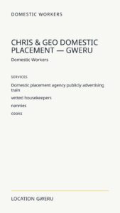 Chris & Geo Domestic Placement — Gweru