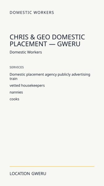 Chris & Geo Domestic Placement — Gweru in Gweru