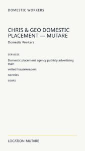 Chris & Geo Domestic Placement — Mutare