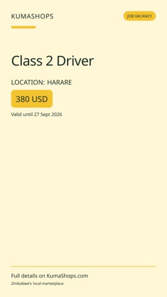 Class 2 Driver in Harare