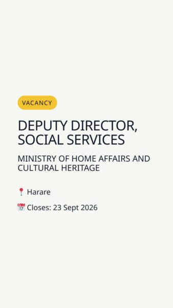 Deputy Director, Social Services — Harare in Harare