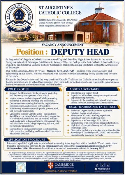 Deputy Head – St Augustine College & Bursar – Arrupe Jesuit University in Harare