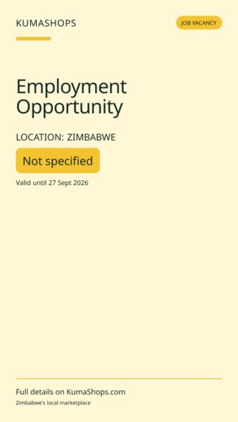 Employment Opportunity in Zimbabwe