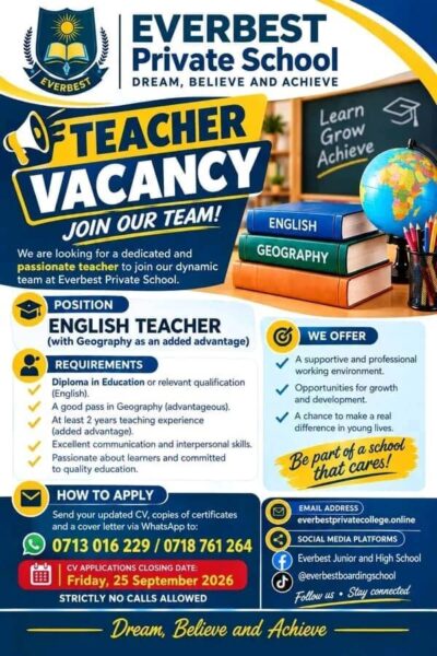 English Teacher Vacancy in Harare