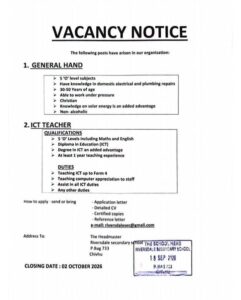 General Hand and ICT Teacher Vacancy