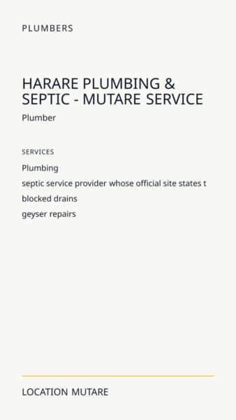 Harare Plumbing & Septic - Mutare Service in Mutare