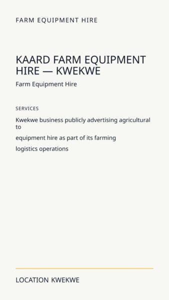 Kaard Farm Equipment Hire — Kwekwe in Kwekwe