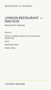 Lennon Restaurant — Macheke
