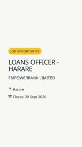LOANS OFFICER - HARARE — Harare