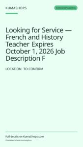 Looking for Service — French and History Teacher Expires October 1, 2026 Job Description F