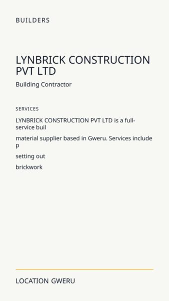 LYNBRICK CONSTRUCTION PVT LTD in Gweru