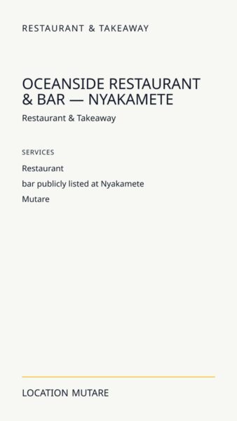 Oceanside Restaurant & Bar — Nyakamete in Mutare