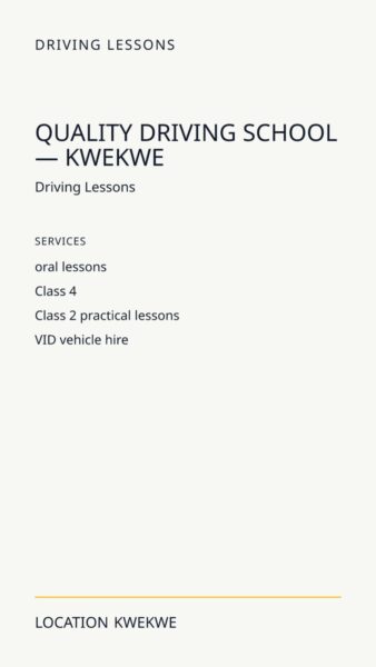 Quality Driving School — Kwekwe in Kwekwe