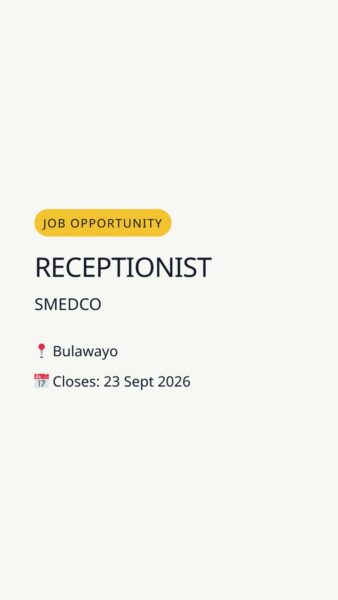 Receptionist — Bulawayo in Bulawayo