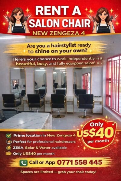 Salon Chair for Rent - New Horizon Plaza in Chitungwiza