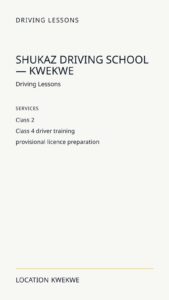 Shukaz Driving School — Kwekwe