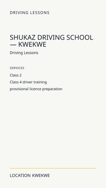 Shukaz Driving School — Kwekwe in Kwekwe