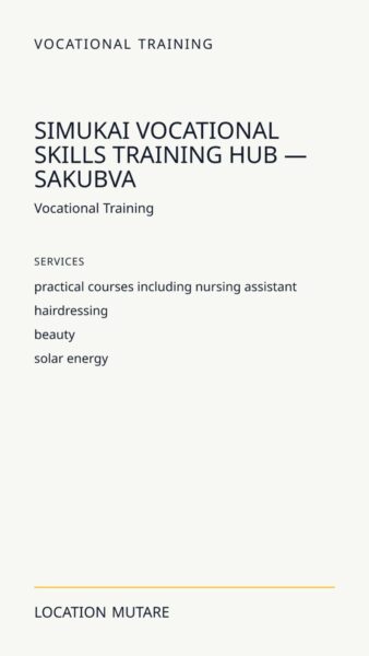 Simukai Vocational Skills Training Hub — Sakubva in Mutare