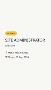 Site Administrator — Matla, Mpumalanga