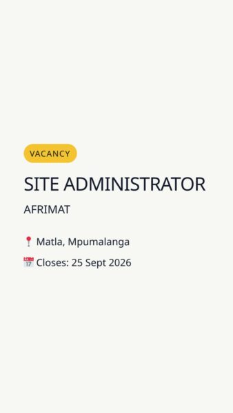 Site Administrator — Matla, Mpumalanga in Matla, Mpumalanga
