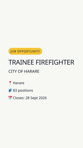 Trainee Firefighter (83 positions) — Harare in Harare