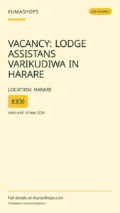 VACANCY: LODGE ASSISTANS VARIKUDIWA IN HARARE