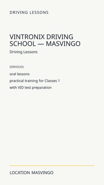 Vintronix Driving School — Masvingo in Masvingo