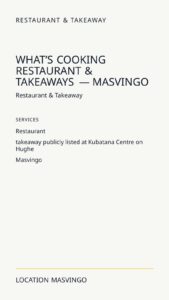 What’s Cooking Restaurant & Takeaways — Masvingo