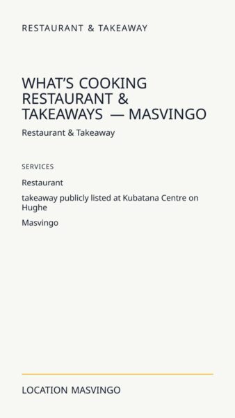 What’s Cooking Restaurant & Takeaways — Masvingo in Masvingo
