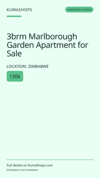 3brm Marlborough Garden Apartment for Sale in Zimbabwe
