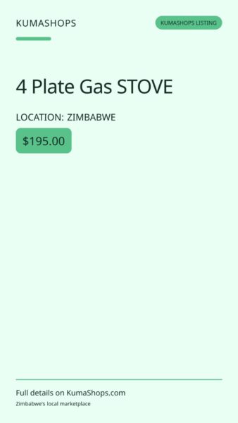 4 Plate Gas STOVE in Zimbabwe
