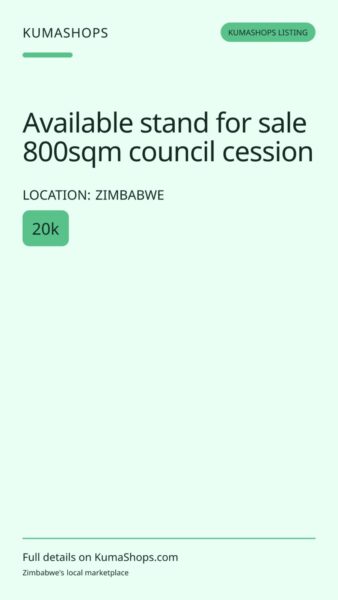 Available stand for sale 800sqm council cession in Zimbabwe