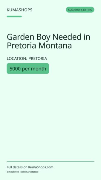 Garden Boy Needed in Pretoria Montana in Pretoria