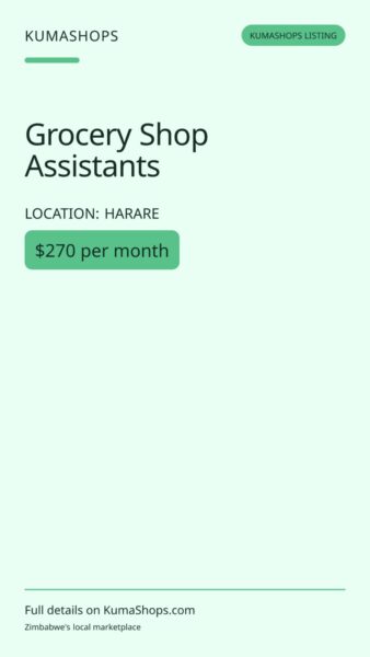 Grocery Shop Assistants in Harare