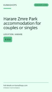 Harare Zmre Park accommodation for couples or singles