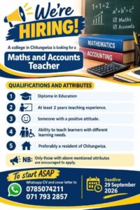 Mathematics and Accounts teacher Vacancy