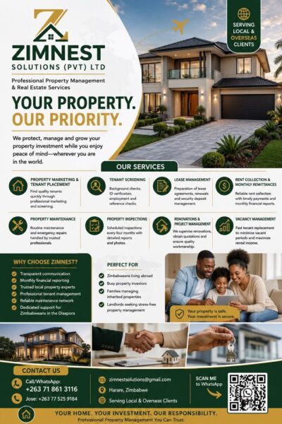 Professional Property Management & Real Estate Services by Zimnest Solutions in Harare